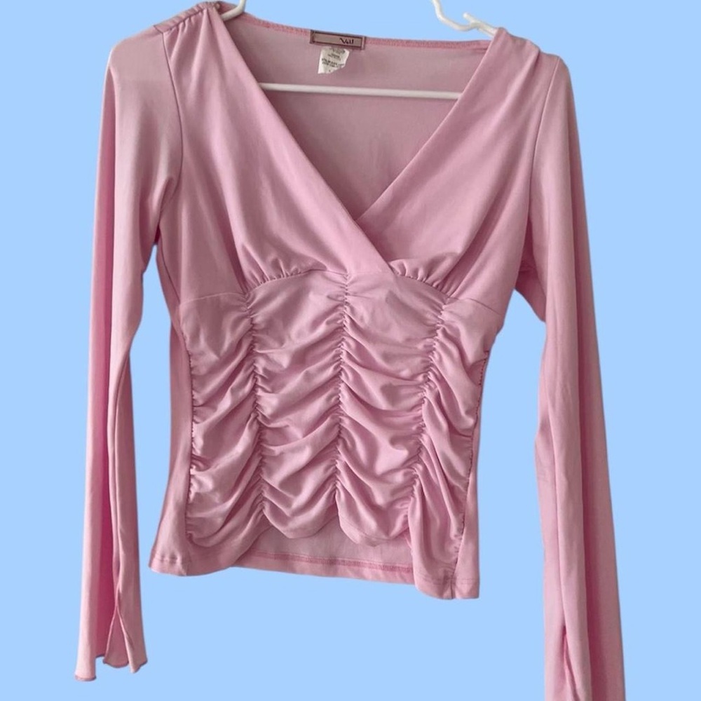 Pink y2k Flare Sleeve Ruched Flowy Top